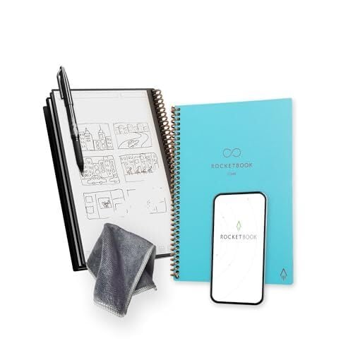 Rocketbook Core Reusable Spiral Notebook, Executive Size 6x8.8, Teal - Dotted Pages, App-Connected, Erasable, Durable Cover, Ideal for School, Work, and Creative Projects