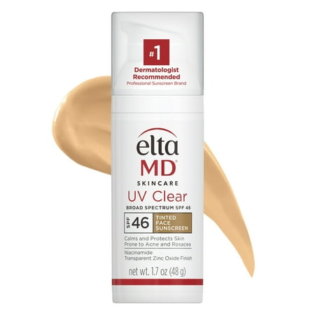 Eltamd Uv Clear Tinted Sunscreen for Face - Deep Tinted Spf 46 With Zinc Oxide, Oil-Free, Dermatologist Recommended, 1.7 Oz