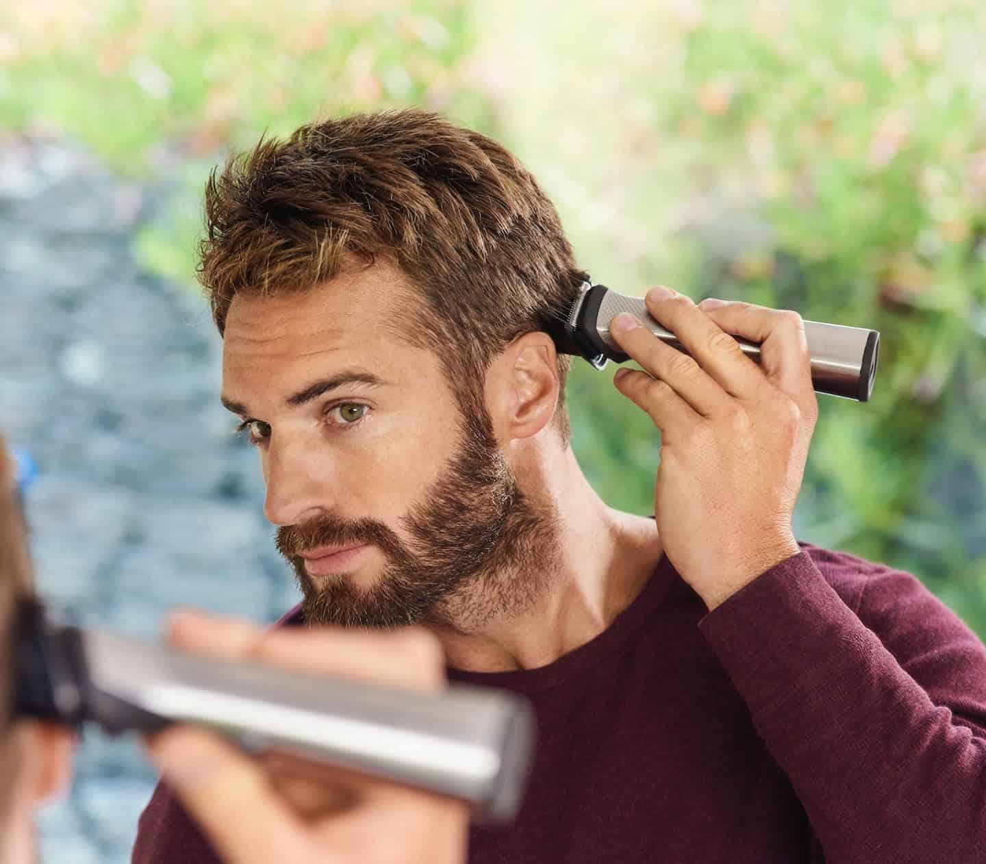 trimming hair with a philips norelco multi-groom clipper