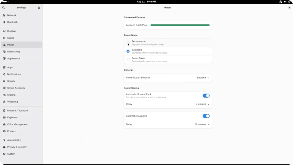 GNOME power settings.