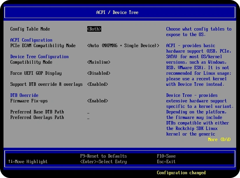 EDK2 device tree settings.