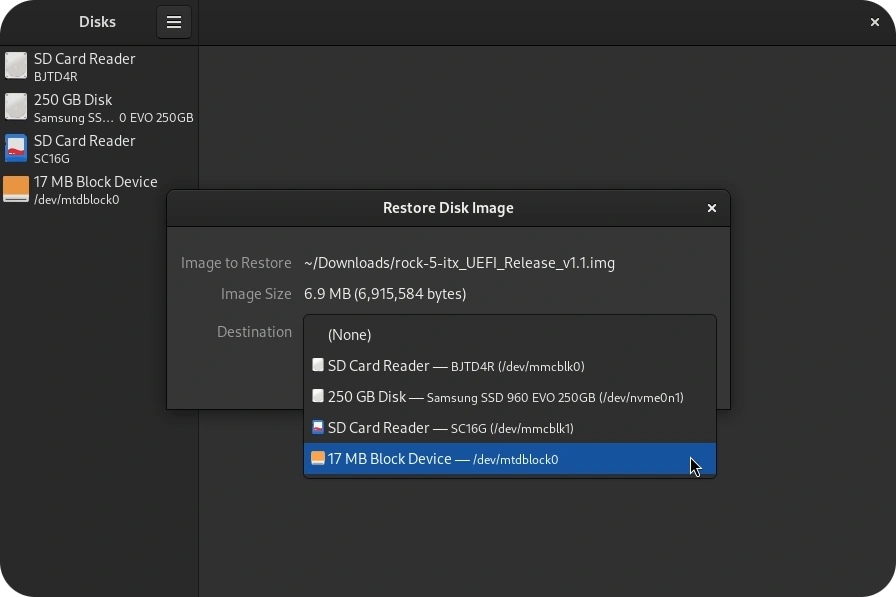 SPI flash with Gnome disk utility.