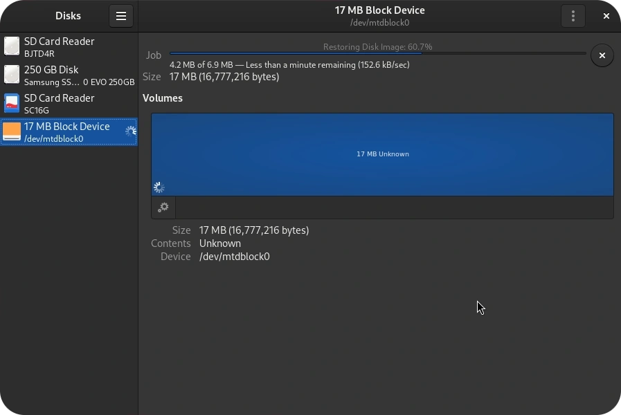 SPI flash with Gnome disk utility.