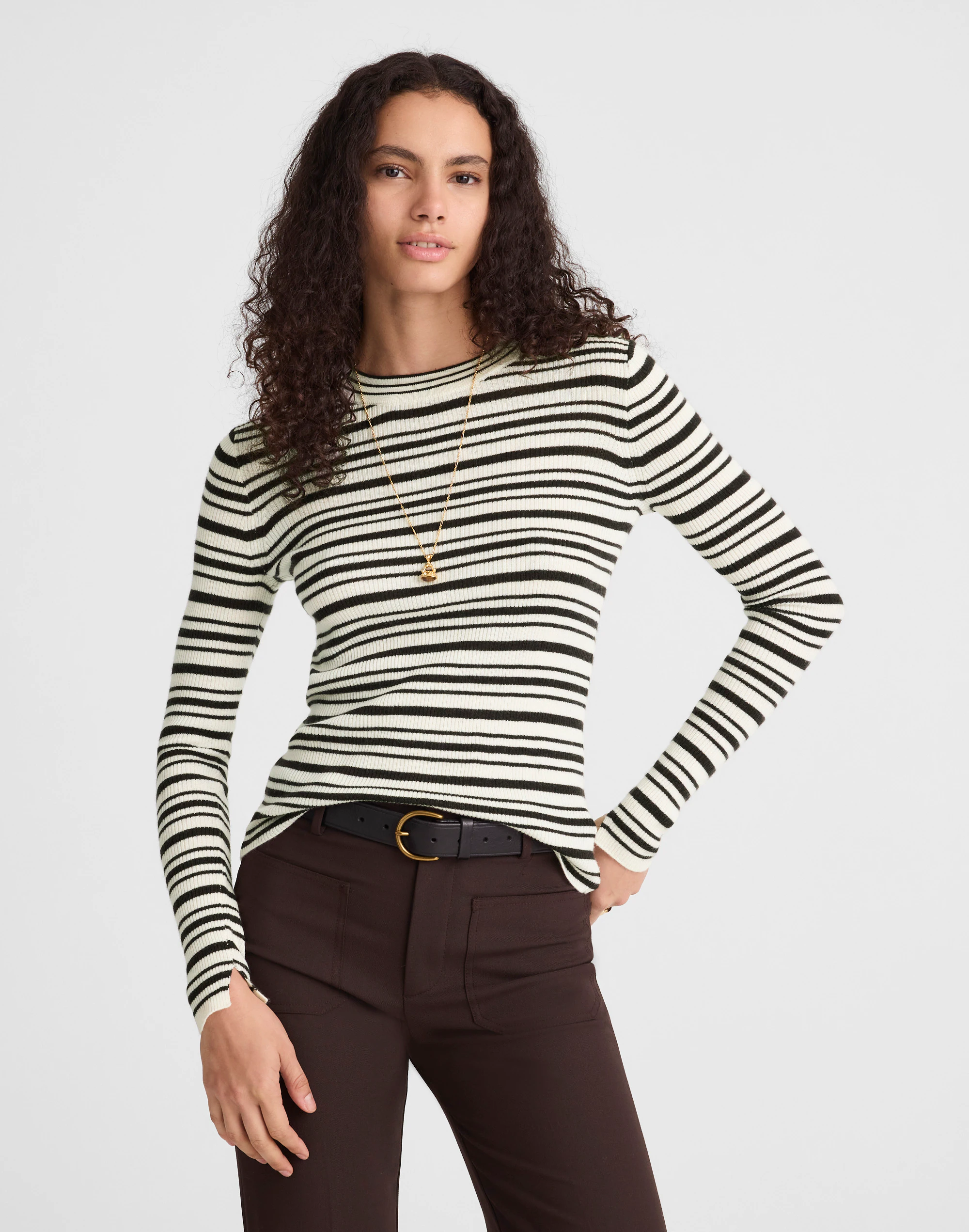 Double-Layered Crewneck Sweater in Merino-Wool Silk