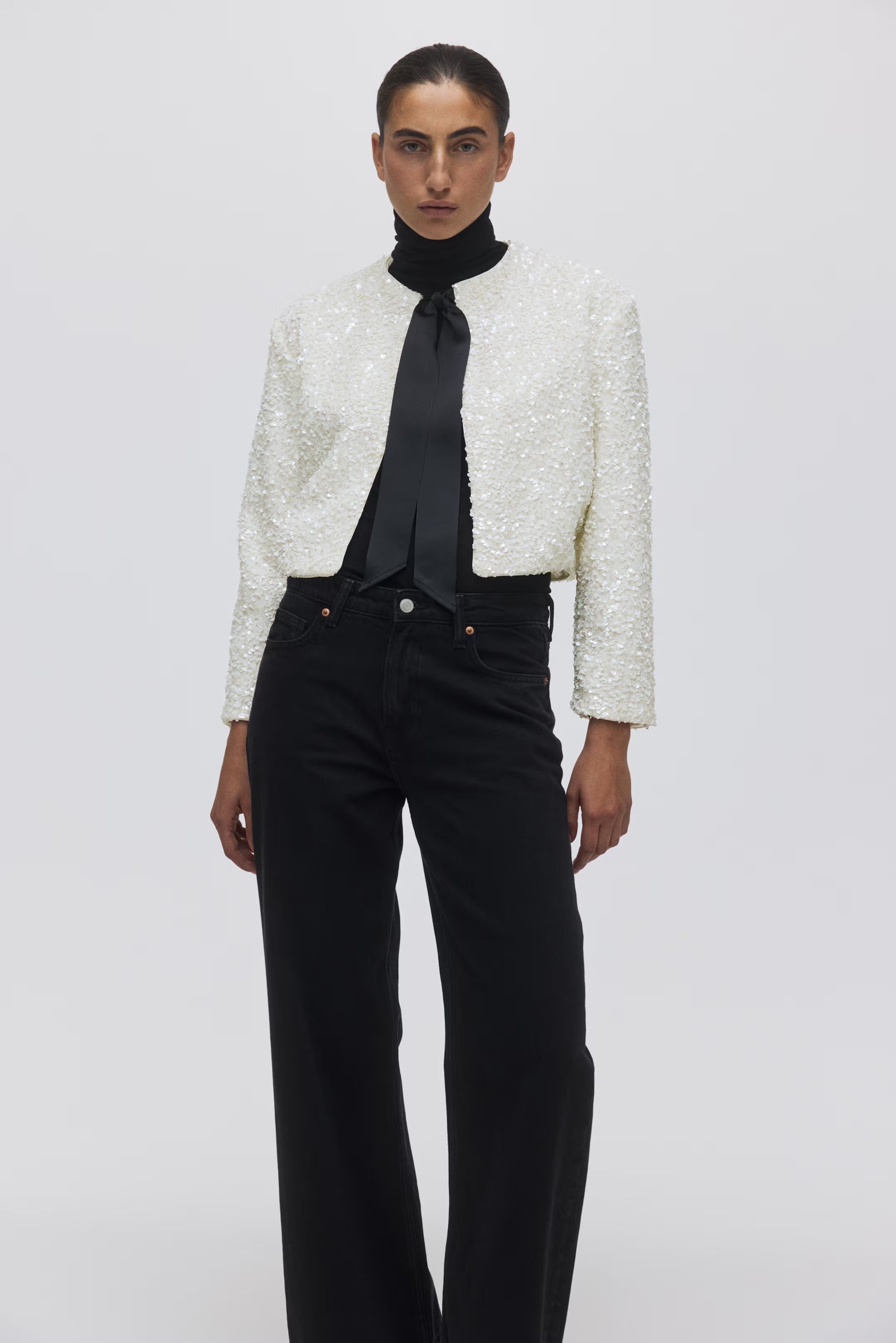 H&amp;M, Tie-Detail Sequined Jacket