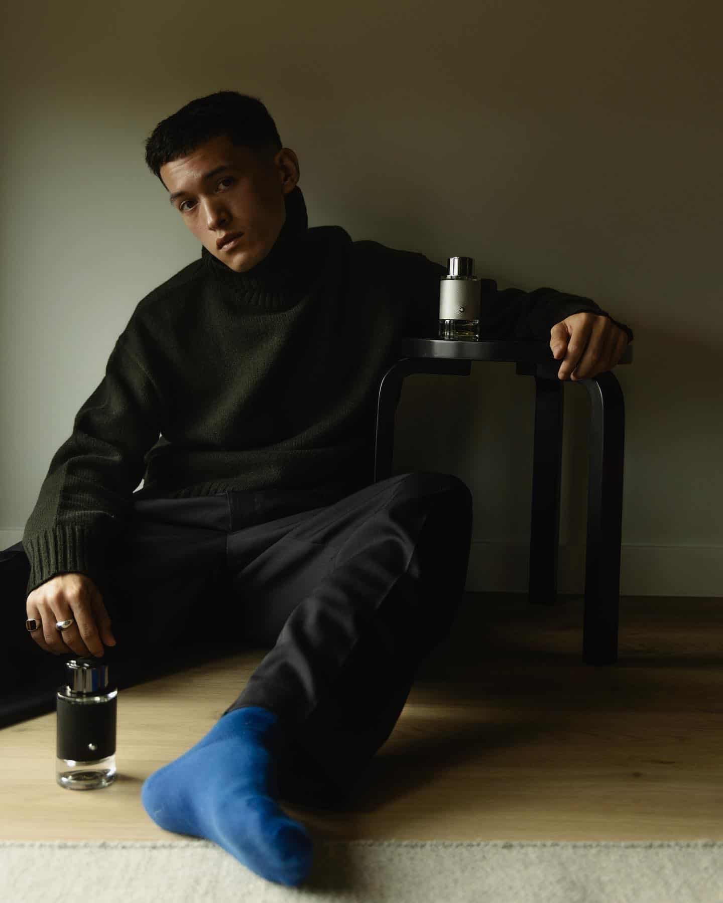 a man with two different kinds of montblanc colognes