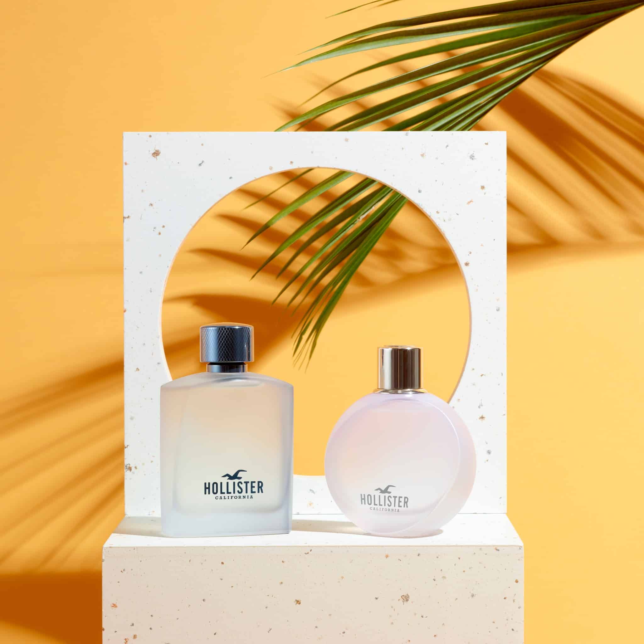 bottles of hollister california wave colognes for him and her